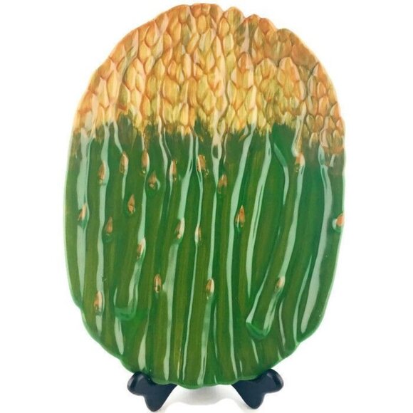 VTG Lillian Vernon ASPARAUS Green Brown 11.5" by 8.25" Ceramic Serving Dish - Picture 1 of 8